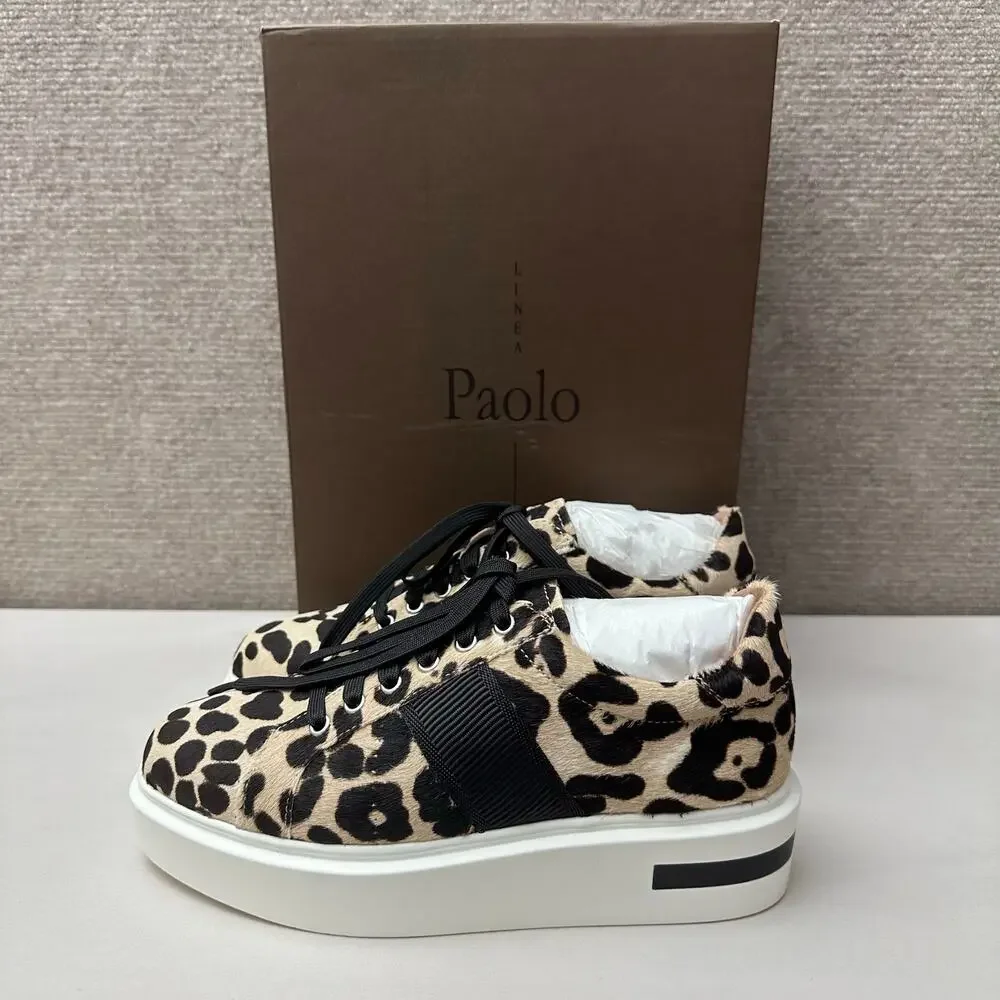 Linea Paolo Black Tan Animal Print Calf Hair Low Top Fashion Sneakers Womens 6.5